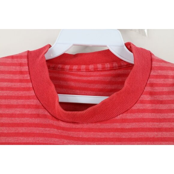 Vintage 90s Streetwear Mens Medium Faded Striped Short Sleeve T-Shirt Red Pink - Picture 9 of 13